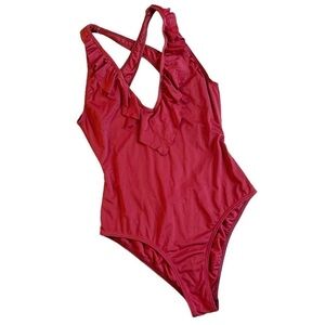Zinke Deep Red Ruffled Marci One Piece Swimsuit - M